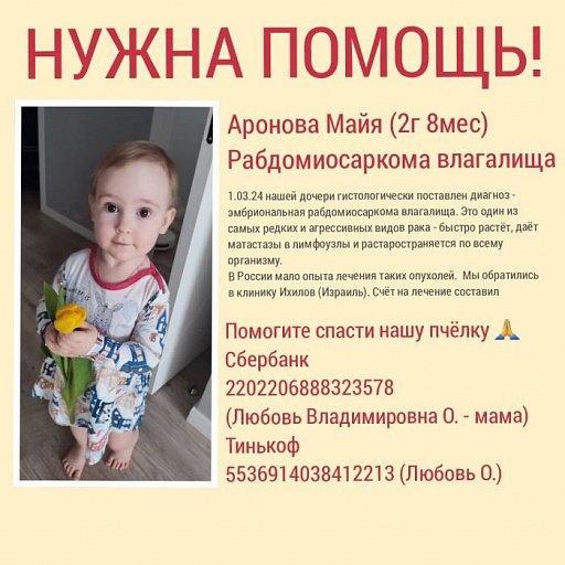 В Сургуте собирают деньги на лечение от рака двухлетней Майи Ароновой 